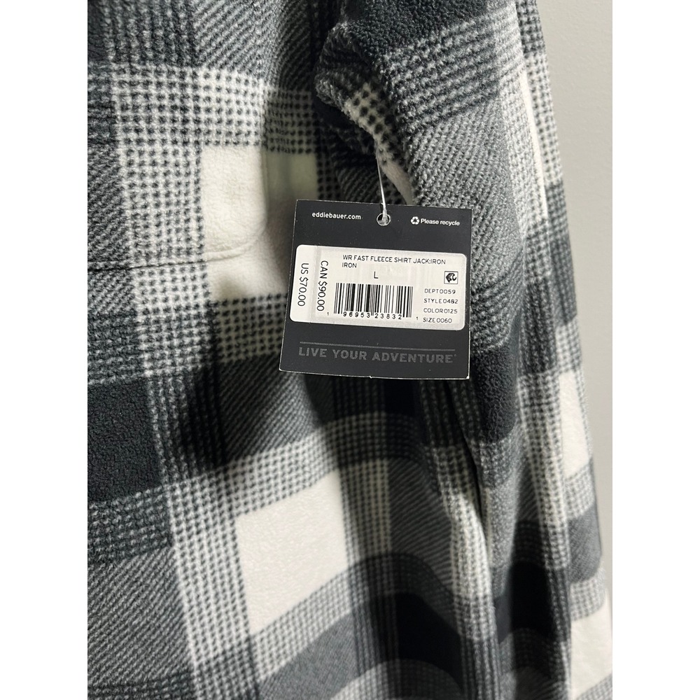 Eddie Bauer Womens Fast Fleece Shirt Jacket Black White Plaid Shacket 0482 Large - Picture 3 of 5